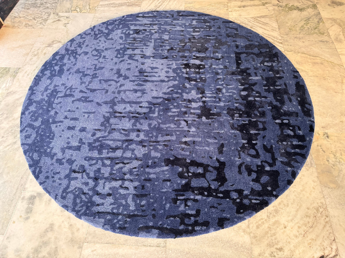Hand-Tufted Abstract Round Rug – Navy Blue Wool, Cut Pile – view 3