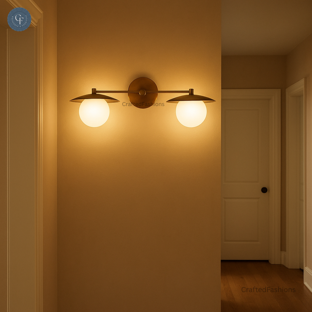 Mid-Century Double Globe Wall Sconce: Brass with opal glass, Timeless, Vintage lamps with Unique Designs