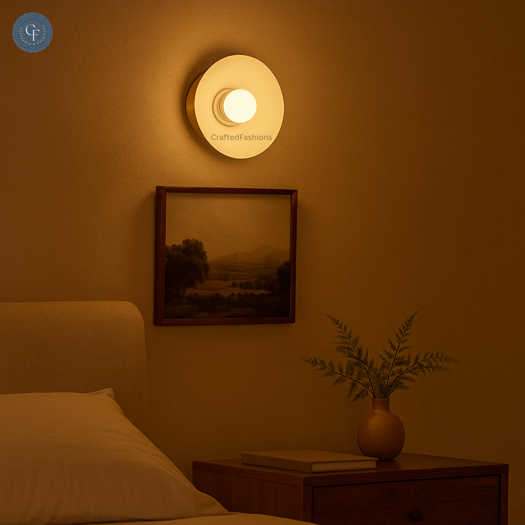 Modern brass wall light, ideal for vanities or hallways, with sleek, warm illumination