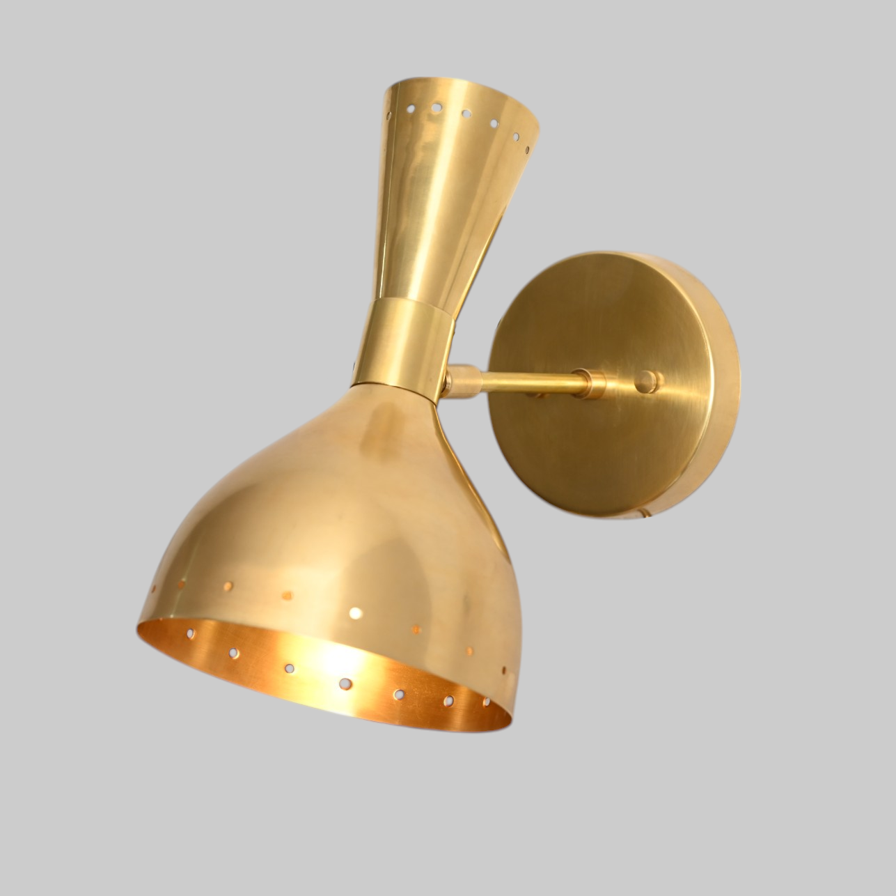 Handmade vintage light wall fixture with raw brass, mid-century Sputnik design
