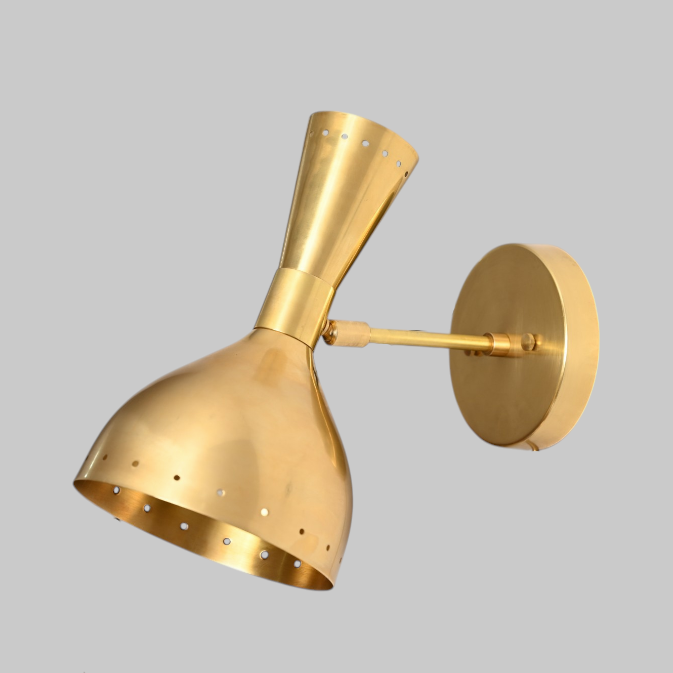 Handmade vintage light wall fixture with raw brass, mid-century Sputnik design