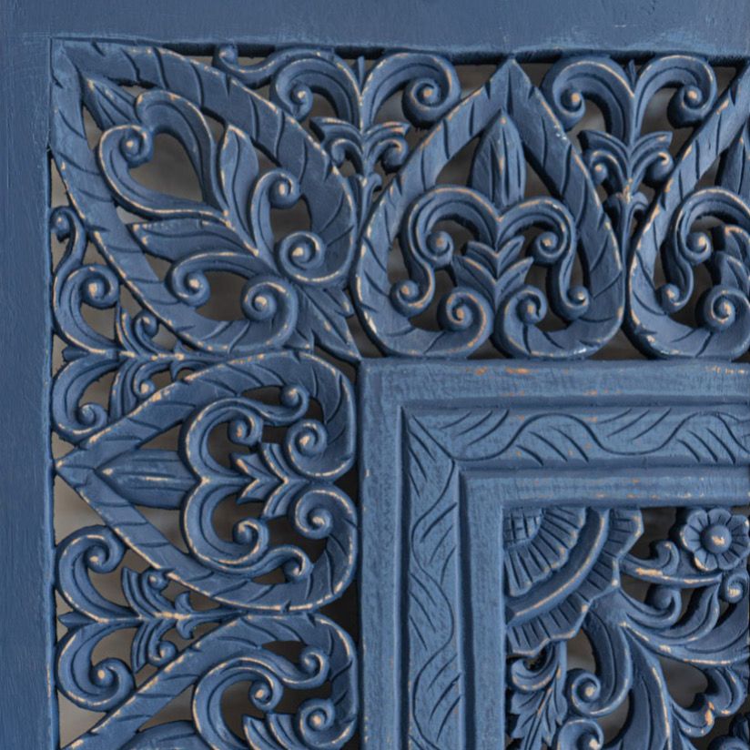 Mandala Art Hand Carved Boho Bed Headboard, Balinese Tropical Home Decor by crafted Fashions