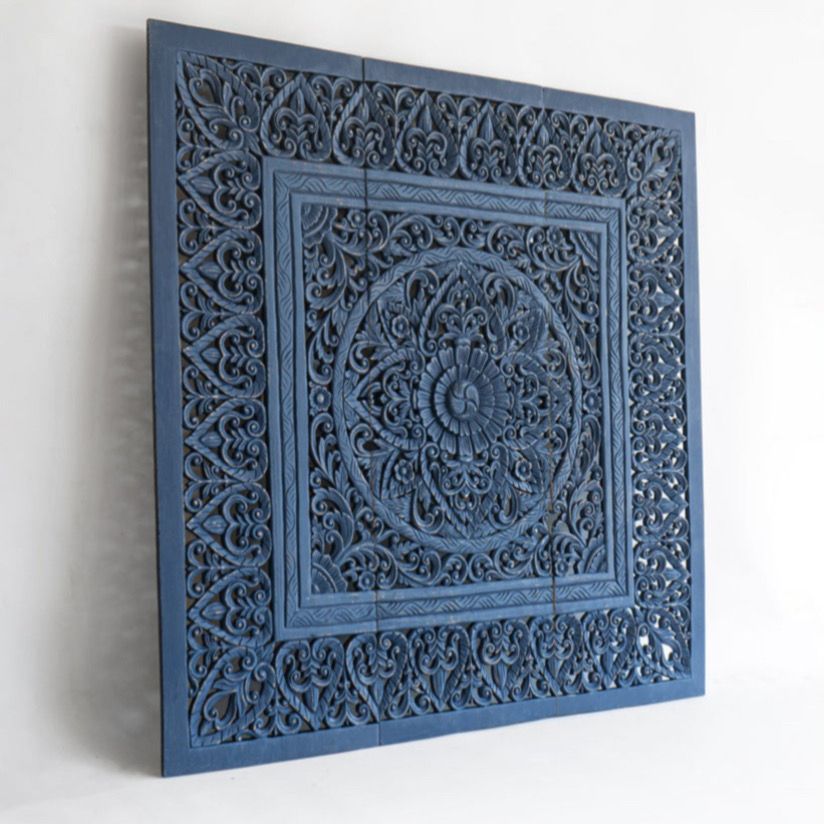 Mandala Art Hand Carved Boho Bed Headboard, Balinese Tropical Home Decor by crafted Fashions