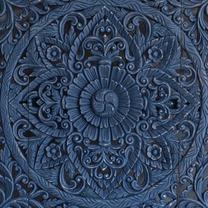 Mandala Art Hand Carved Boho Bed Headboard, Balinese Tropical Home Decor by crafted Fashions