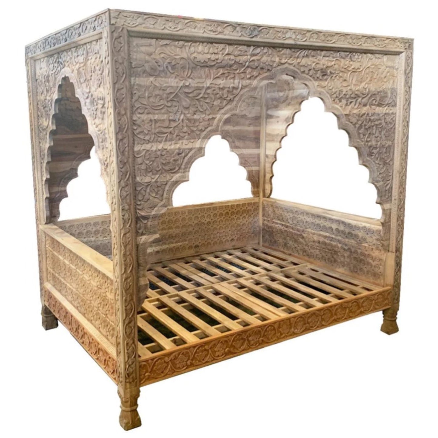 Hand Carved Arabic Bed Frame, Traditional Styles Tropical Hardwood