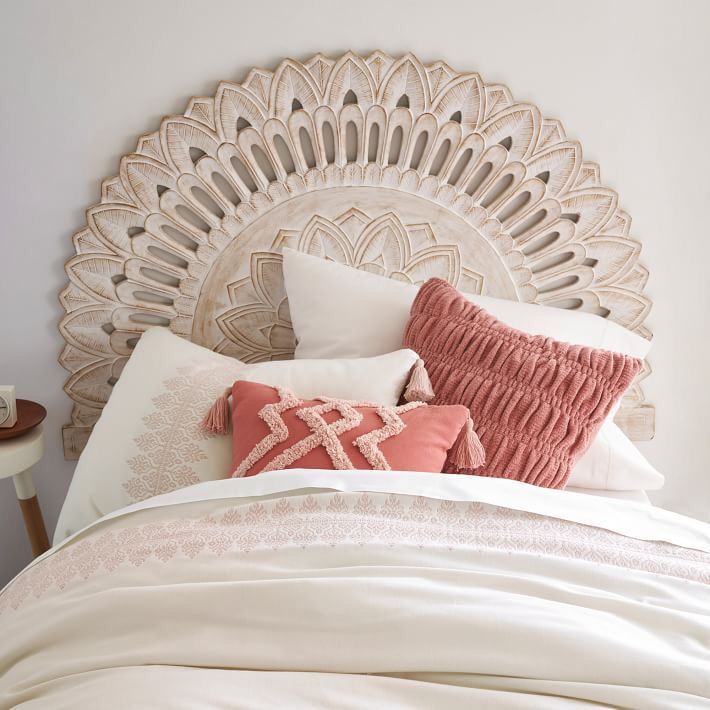 Luxurious White Washed half-moon Bed headboard with Balinese Design