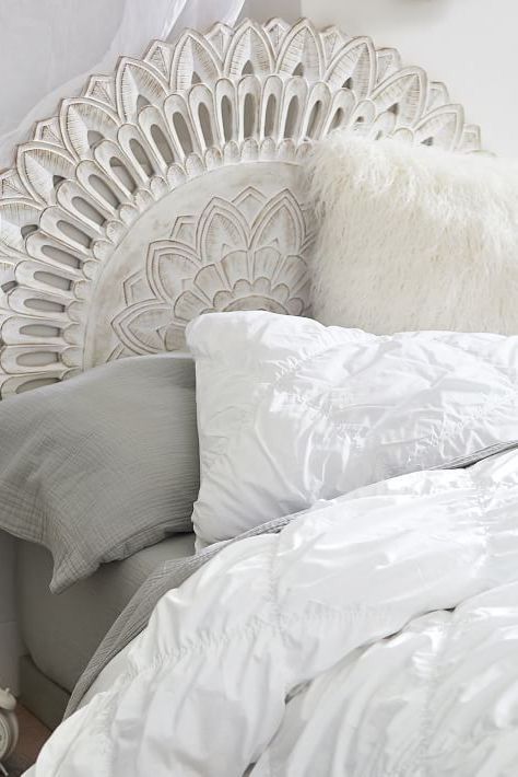 Luxurious White Washed half-moon Bed headboard with Balinese Design