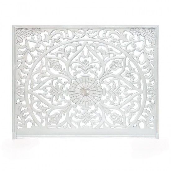 Victoria Hand Carved Mandala Wall Mount Wood Bed Headboard by Crafted Fashions