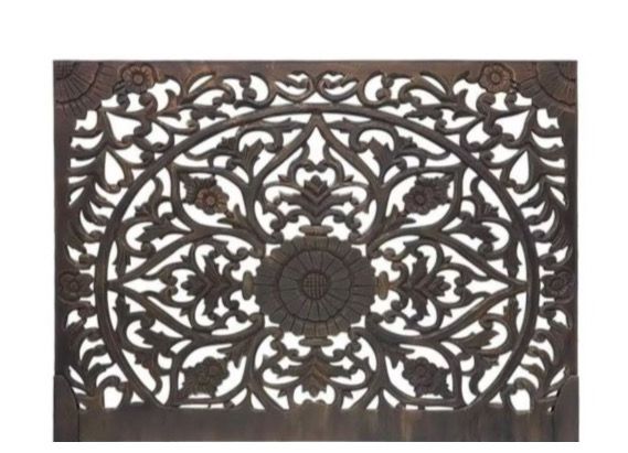 Victoria Hand Carved Mandala Wall Mount Wood Bed Headboard