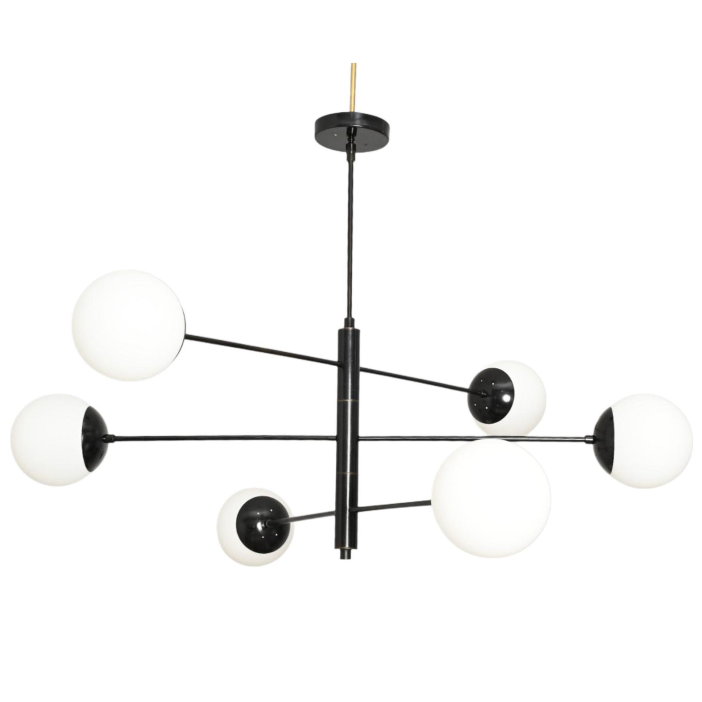 Stilnovo-Style Sputnik Chandelier, 6 Globes, Brass finish, sleek