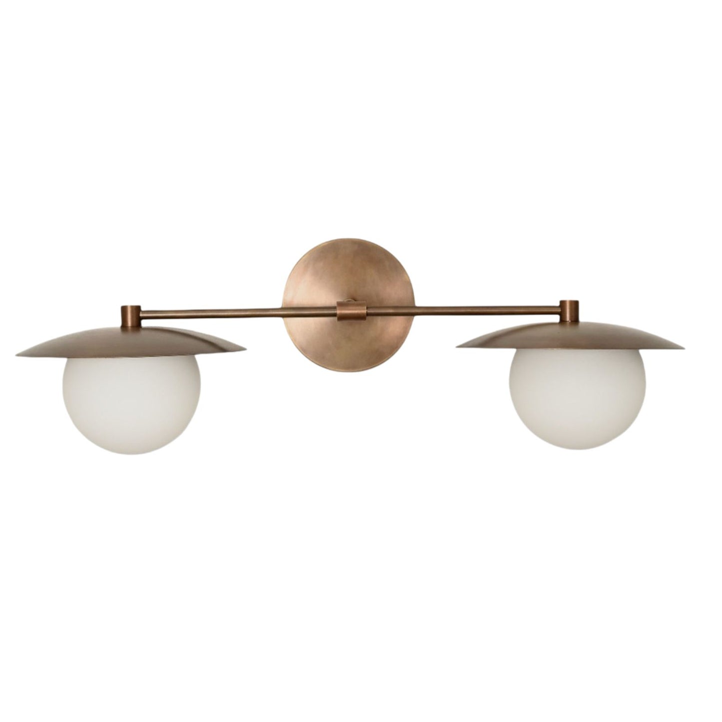 Mid-Century Double Globe Wall Sconce: Brass with opal glass, timeless vintage charm