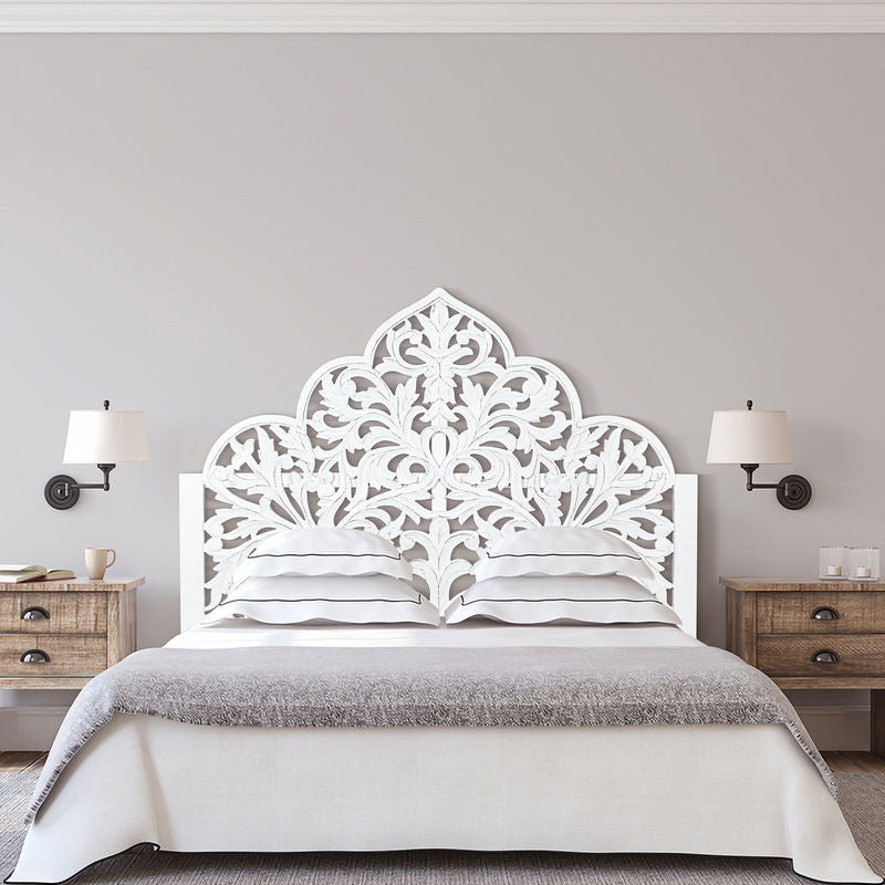 Hand Carved Mandala Wall Mount Wood Bed Headboard by Crafted Fashions
