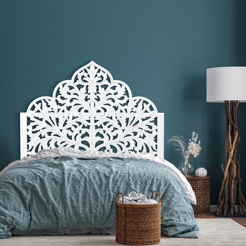 Hand Carved Mandala Wall Mount Wood Bed Headboard by Crafted Fashions