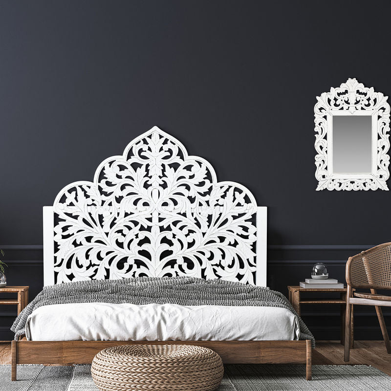 Hand Carved Mandala Wall Mount Wood Bed Headboard by Crafted Fashions