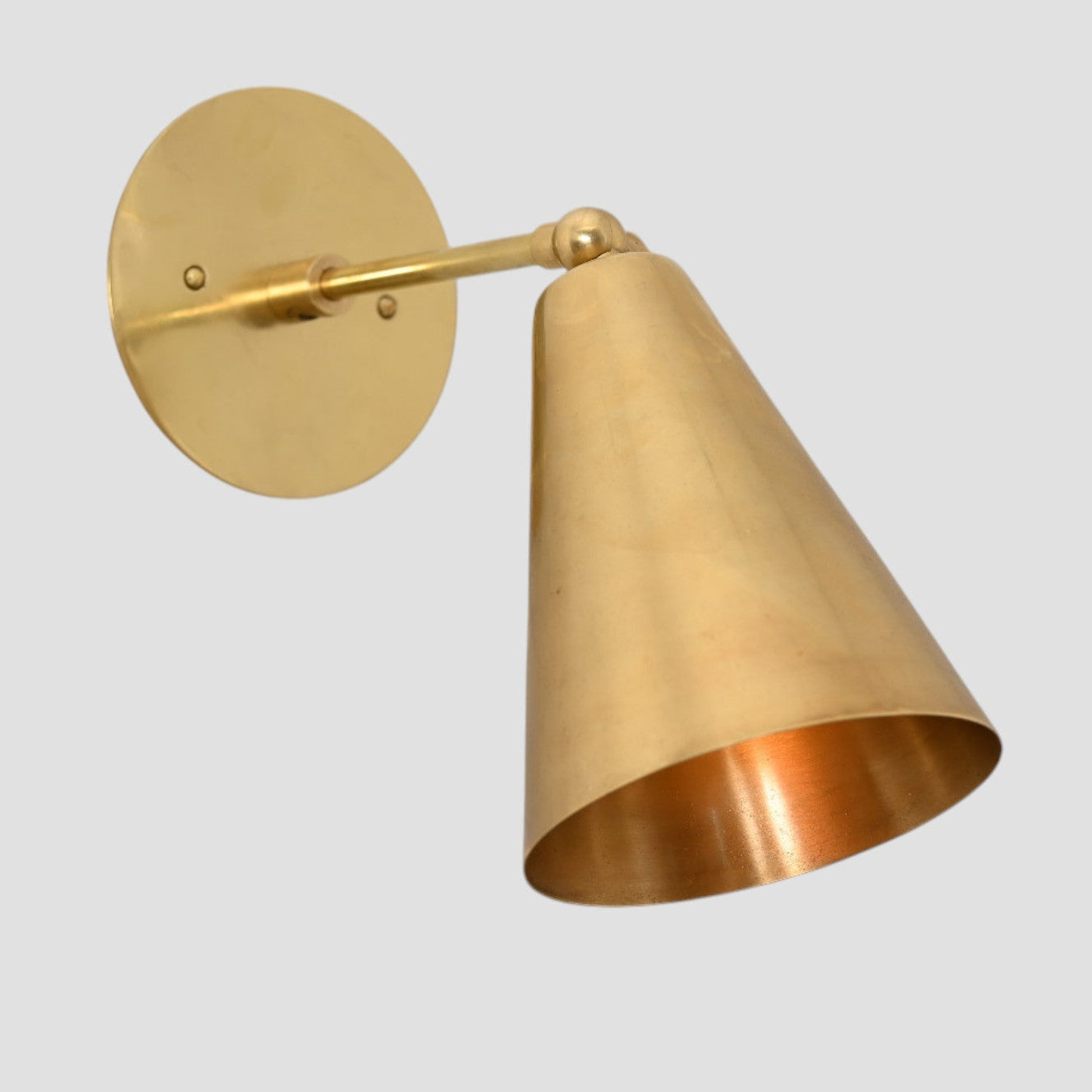 Cone Wall Light in Raw Brass – Sleek Mid-Century Modern Design