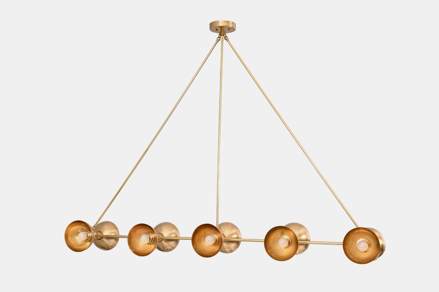 10-Light Half Dome Brass Sputnik Chandelier - Sleek Mid-Century Design for Any Room