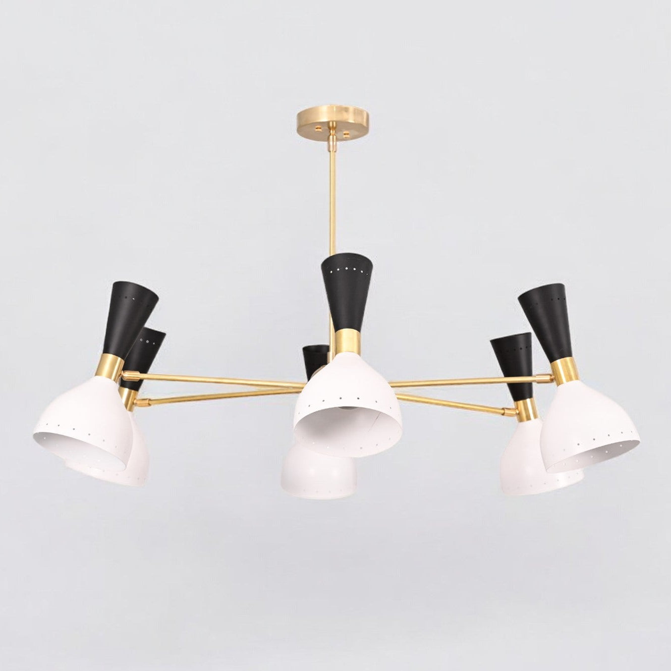 6-Arm 12-Light Brass Stilnovo Chandelier - Modern Elegance