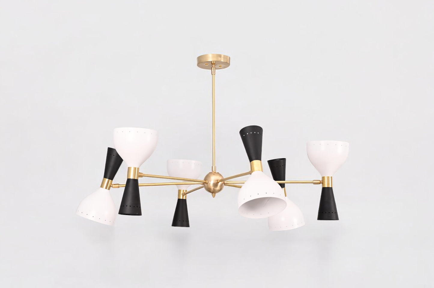 6-Arm 12-Light Brass Stilnovo Chandelier - Modern Elegance