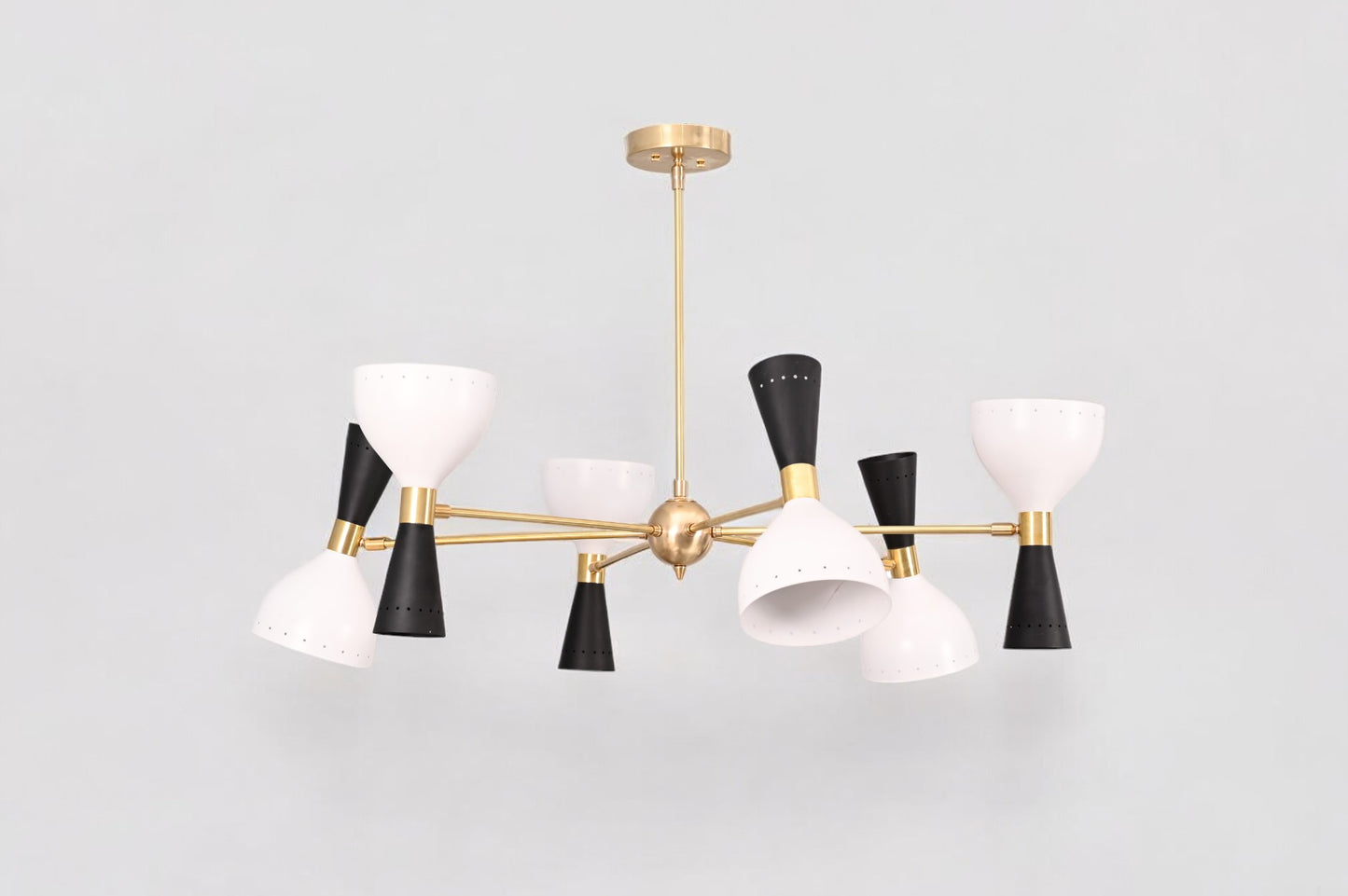 6-Arm 12-Light Brass Stilnovo Chandelier - Modern Elegance