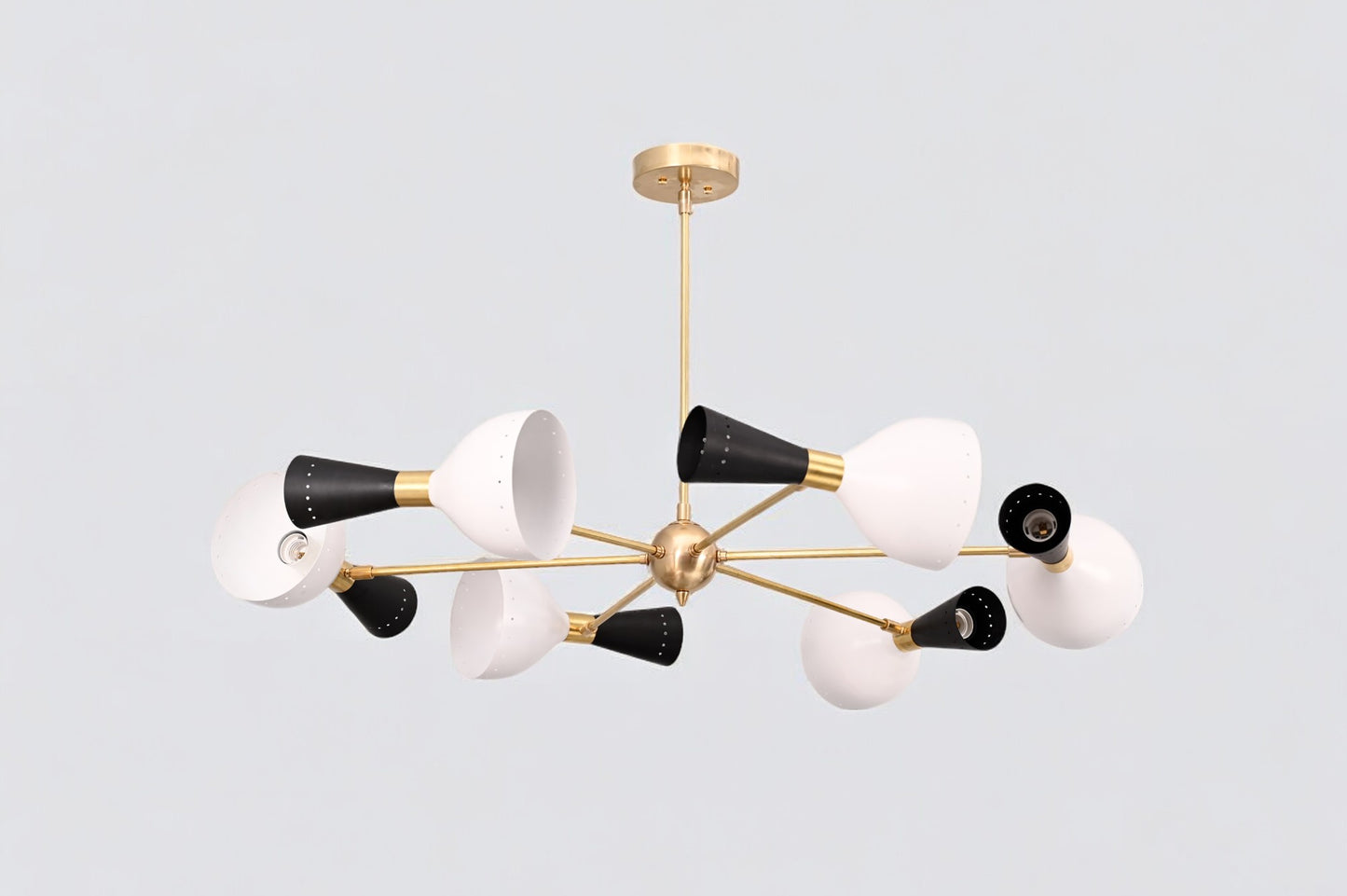 6-Arm 12-Light Brass Stilnovo Chandelier - Modern Elegance