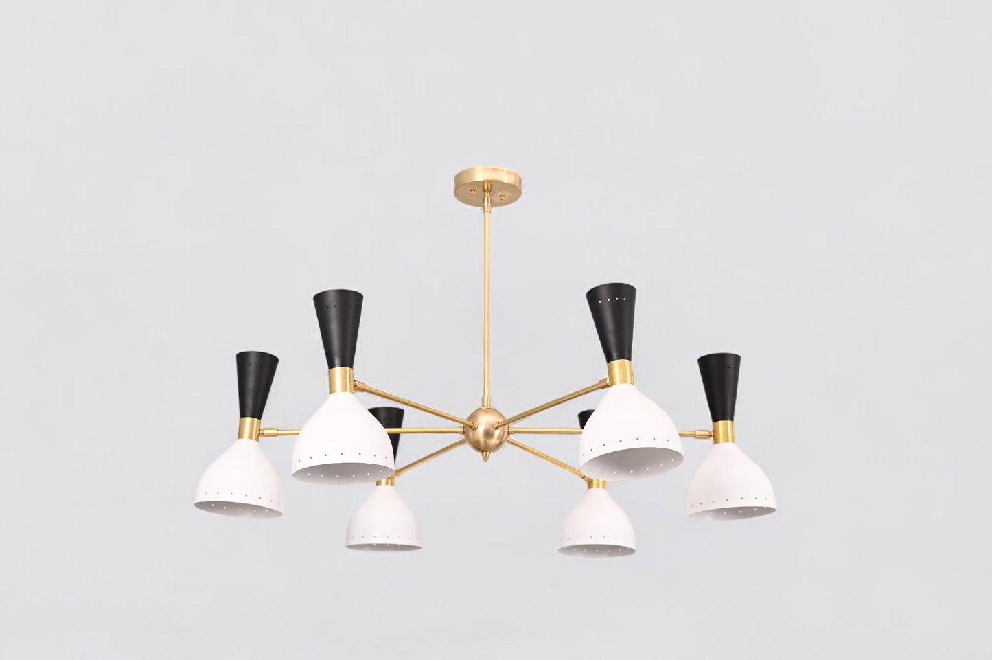 6-Arm 12-Light Brass Stilnovo Chandelier - Modern Elegance
