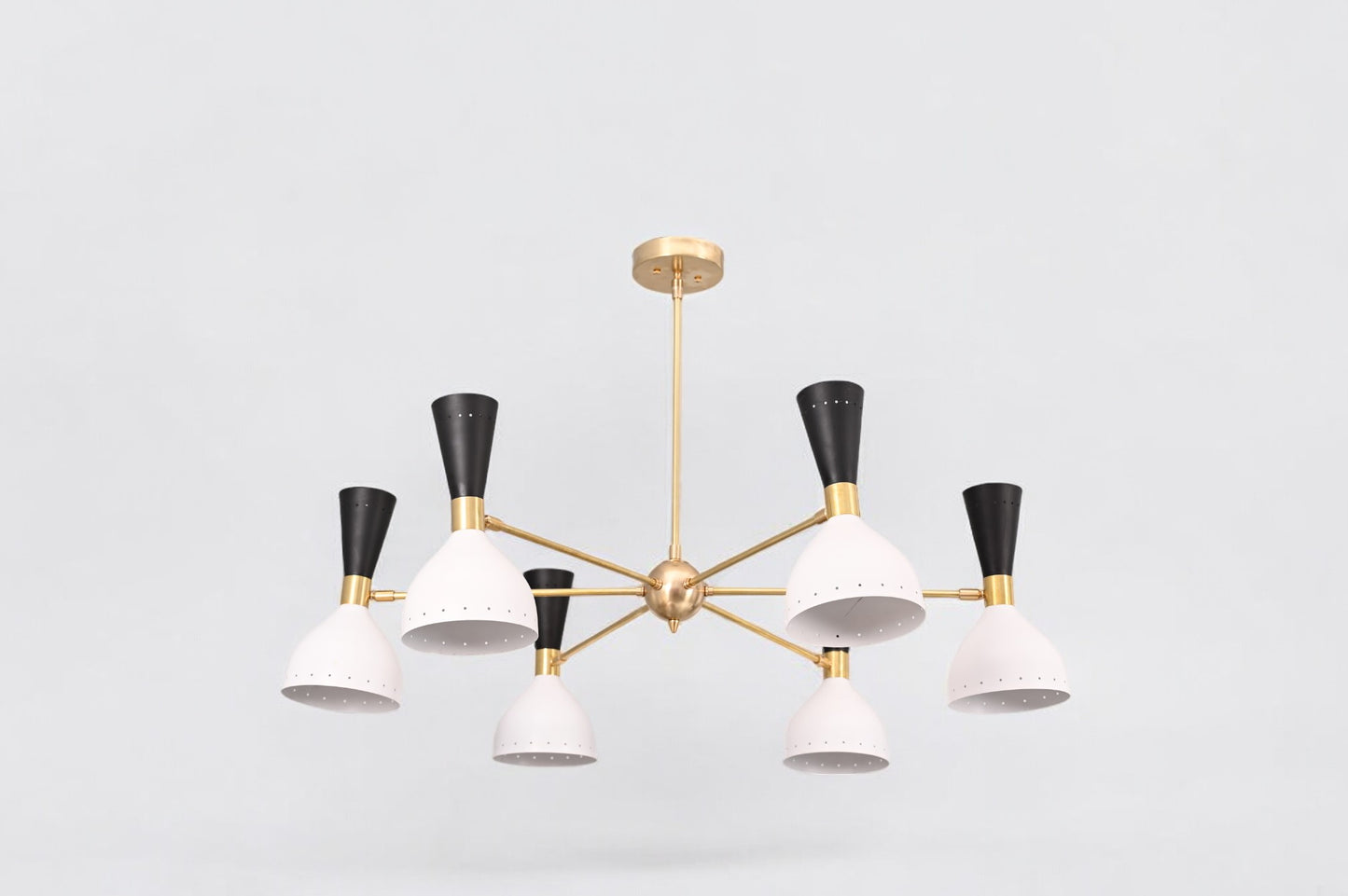 6-Arm 12-Light Brass Stilnovo Chandelier - Modern Elegance