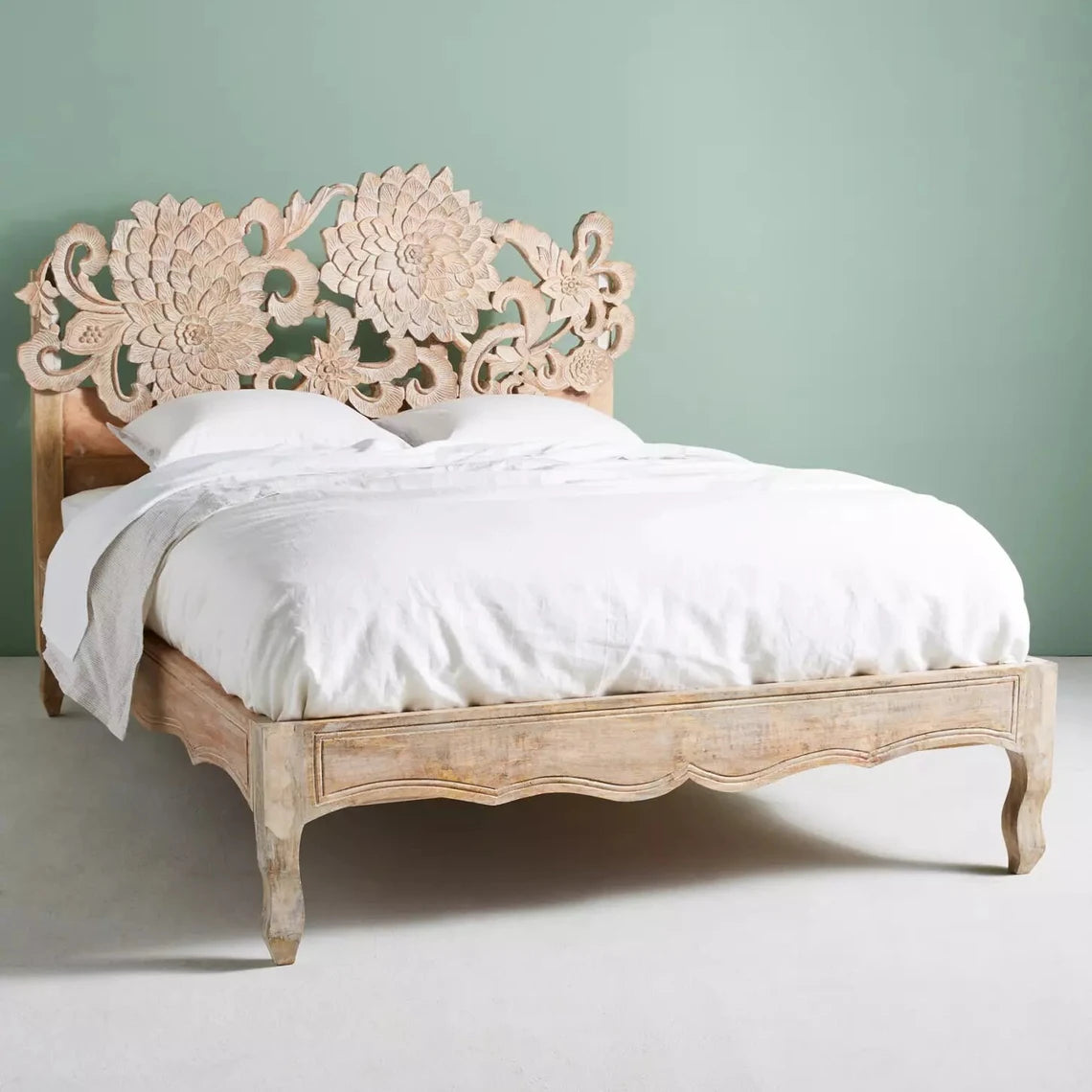 Handcarved Wood Bed frame-anchoring Piece Carving Traditional Styles Tropical Hardwood
