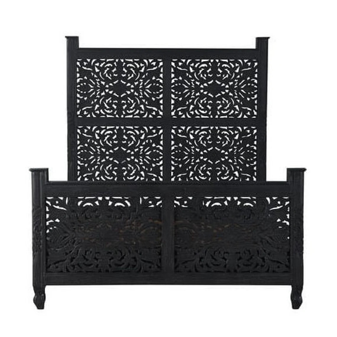 Handcarved Bed Room-anchoring Piece Carving Traditional Styles Handcrafted tropical Wood Bed Frame