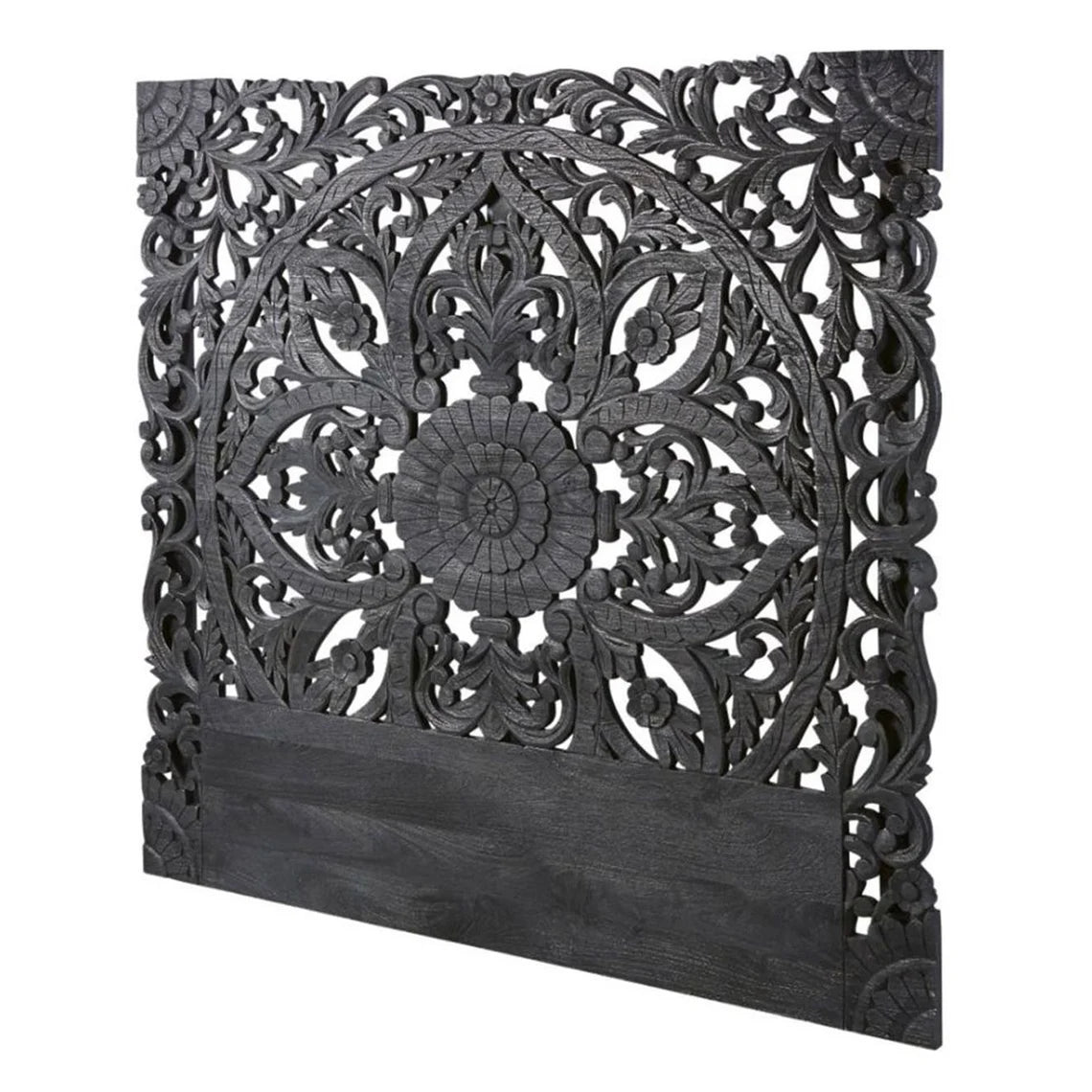 Victoria Hand Carved Mandala Wall Mount Wood Bed Headboard by Crafted Fashions