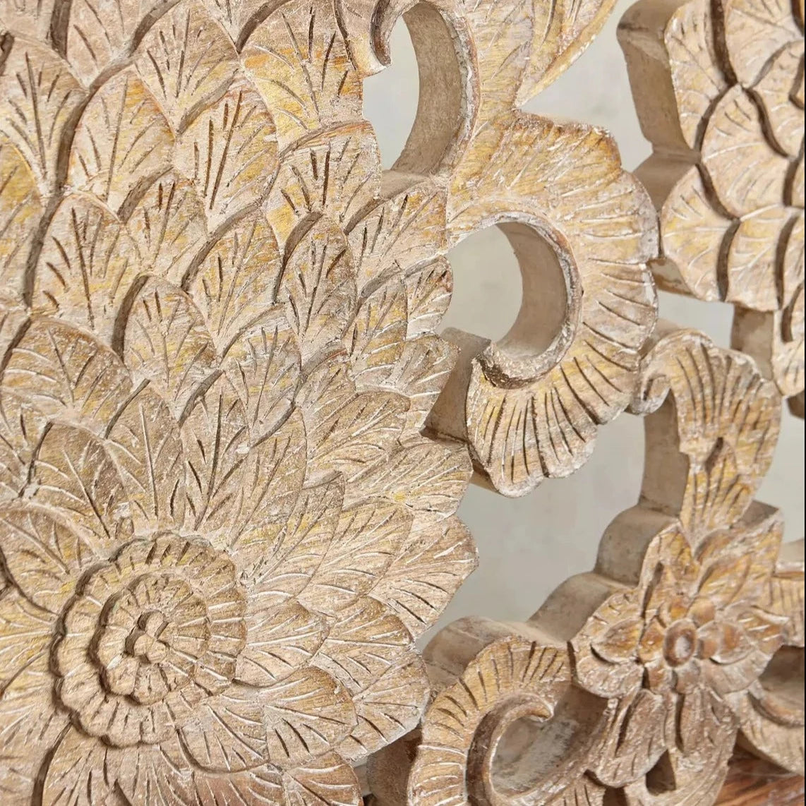 Handcarved Wood Bed frame-anchoring Piece Carving Traditional Styles Tropical Hardwood