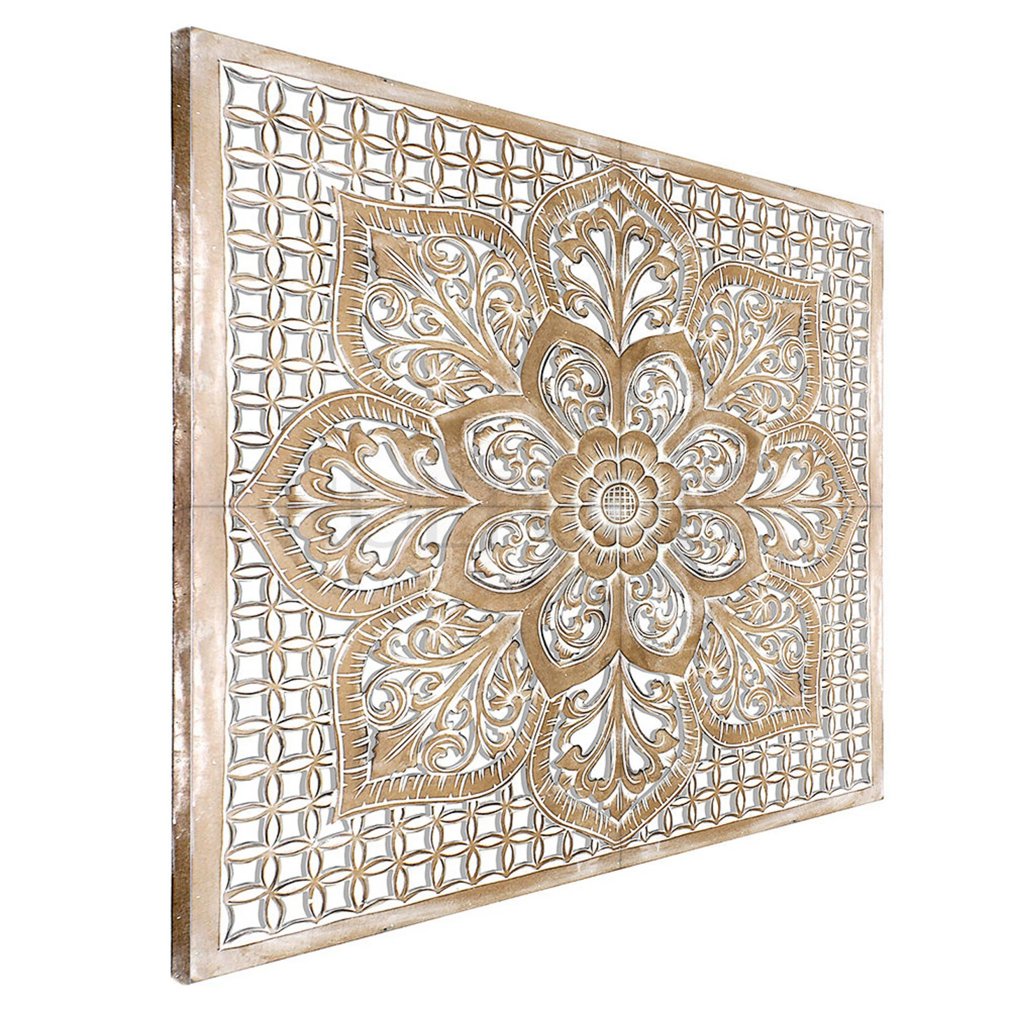 Balinese Hand Carved Mandala Bed Headboard Dahayu Decor Wood Wall Art by Crafted Fashions