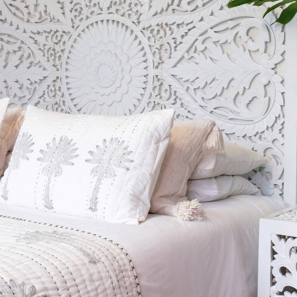 Manusa Hand Carved Wall mounted Headboard Balinese Mandala Design by crafted Fashions