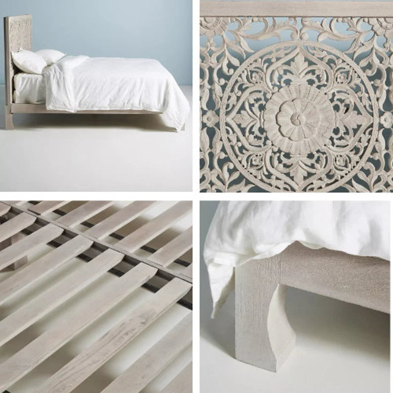 Hand Carved Hardwood Bed Frame, Tropical Styles Traditional Carving by Crafted Fashions