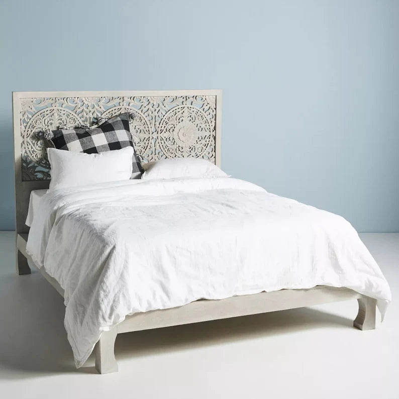 Hand Carved Hardwood Bed Frame, Tropical Styles Traditional Carving by Crafted Fashions