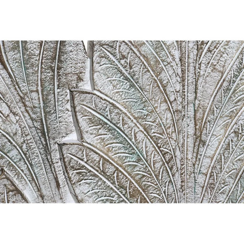 The Hand Carved Palm Leaf Wall Art Bed Headboard by Crafted Fashions