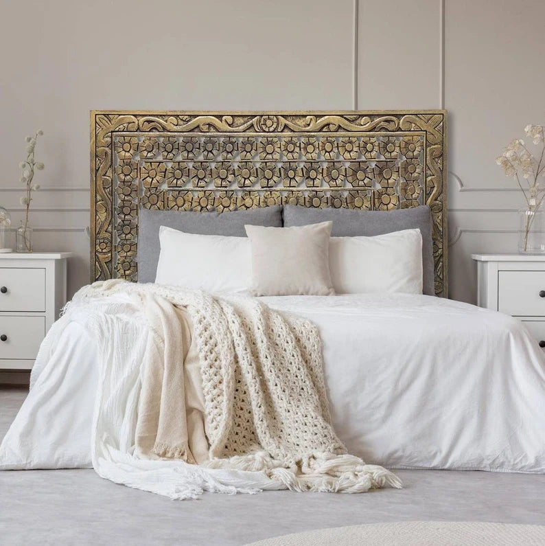 Hand Carved headboard with Mandala/Balinese designs Cendana Headboard by Crafted Fashions