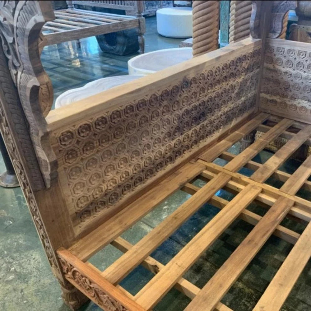 Hand Carved Arabic Bed Frame, Traditional Styles Tropical Hardwood