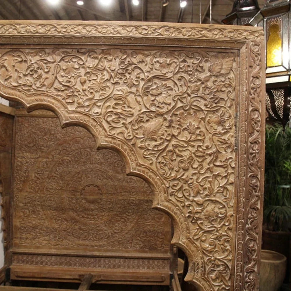 Hand Carved Arabic Bed Frame, Traditional Styles Tropical Hardwood