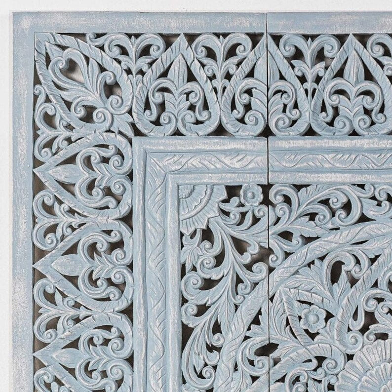 Handmade Bed Headboard - Wooden Wall Decor with Balinese and Mandala Design - DAHAYU by Crafted Fashions