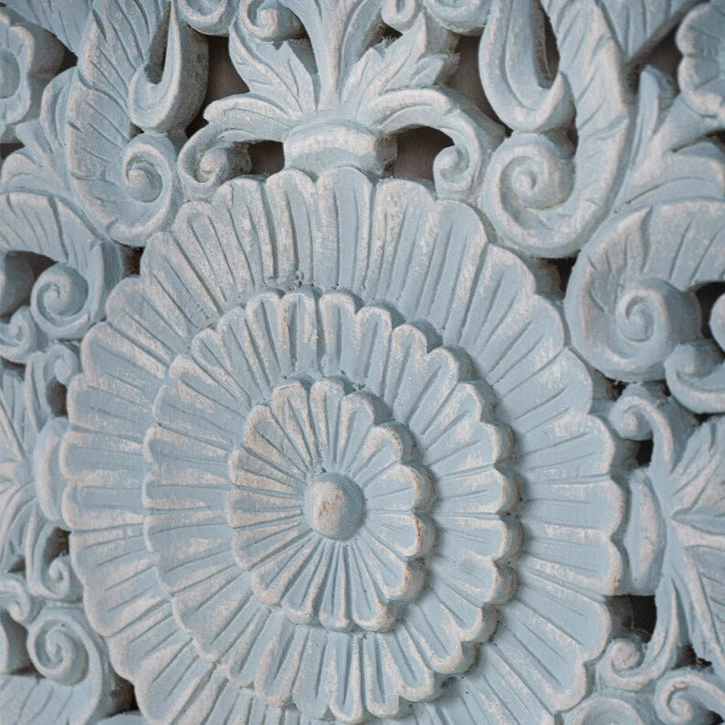 Handmade Bed Headboard - Wooden Wall Decor with Balinese and Mandala Design - DAHAYU by Crafted Fashions