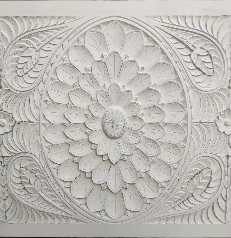 Mandala Bohemian Handmade Wall Mounted Bed Head, Boho bed headboard by Crafted Fashions
