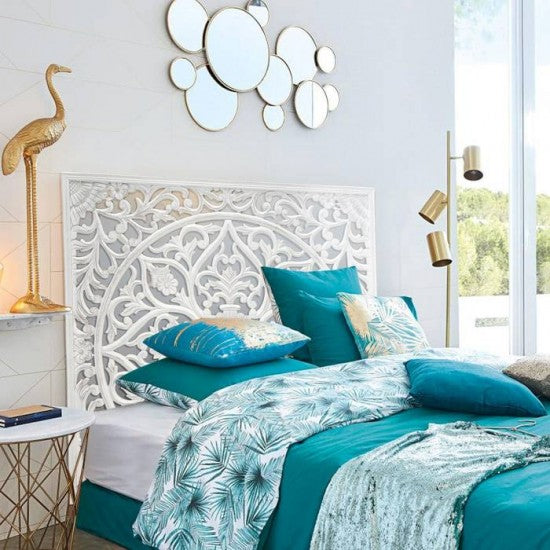 Victoria Hand Carved Mandala Wall Mount Wood Bed Headboard by Crafted Fashions