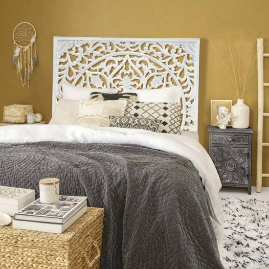 Victoria Hand Carved Mandala Wall Mount Wood Bed Headboard by Crafted Fashions