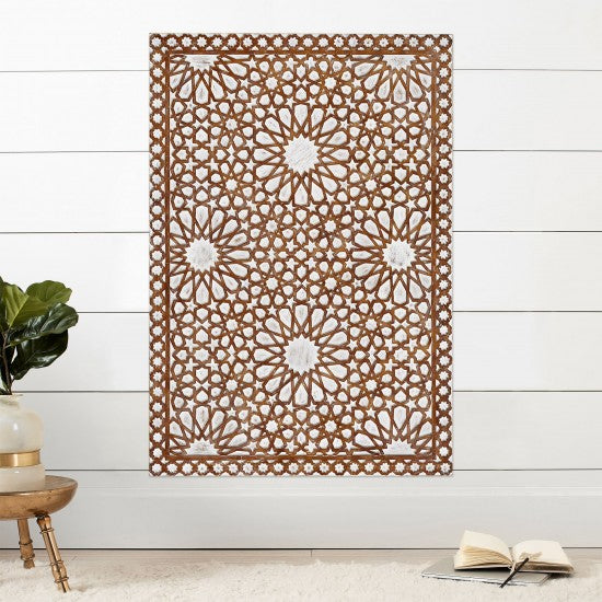 Luxurious Moroccan White Washed half-moon Bed headboard with Balinese Design by Crafted Fashions