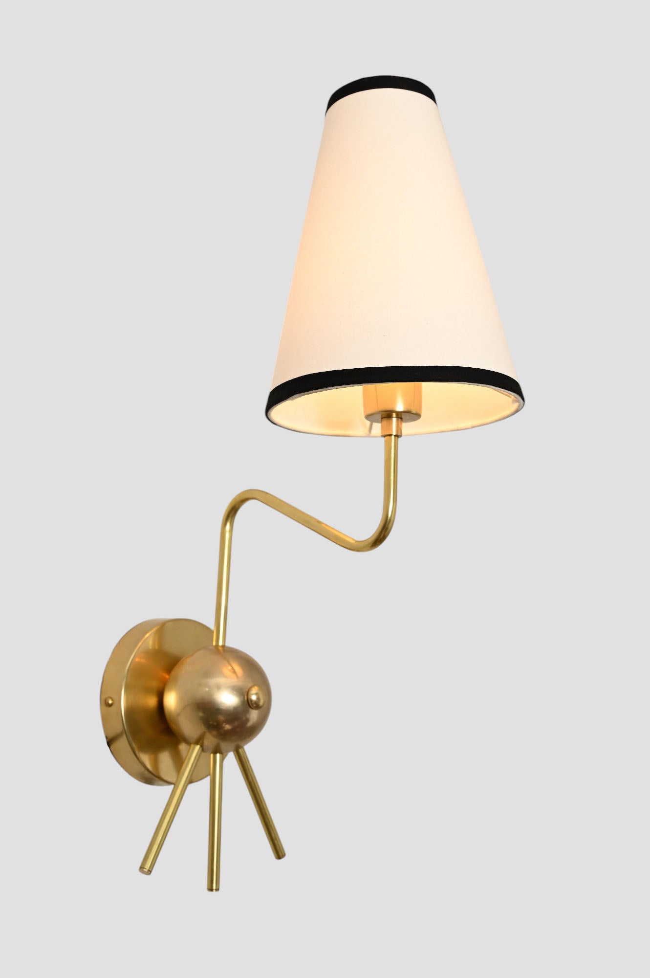 Handmade Brass Sputnik Wall Lamp: Linen shade, warm glow, modern vintage elegance
