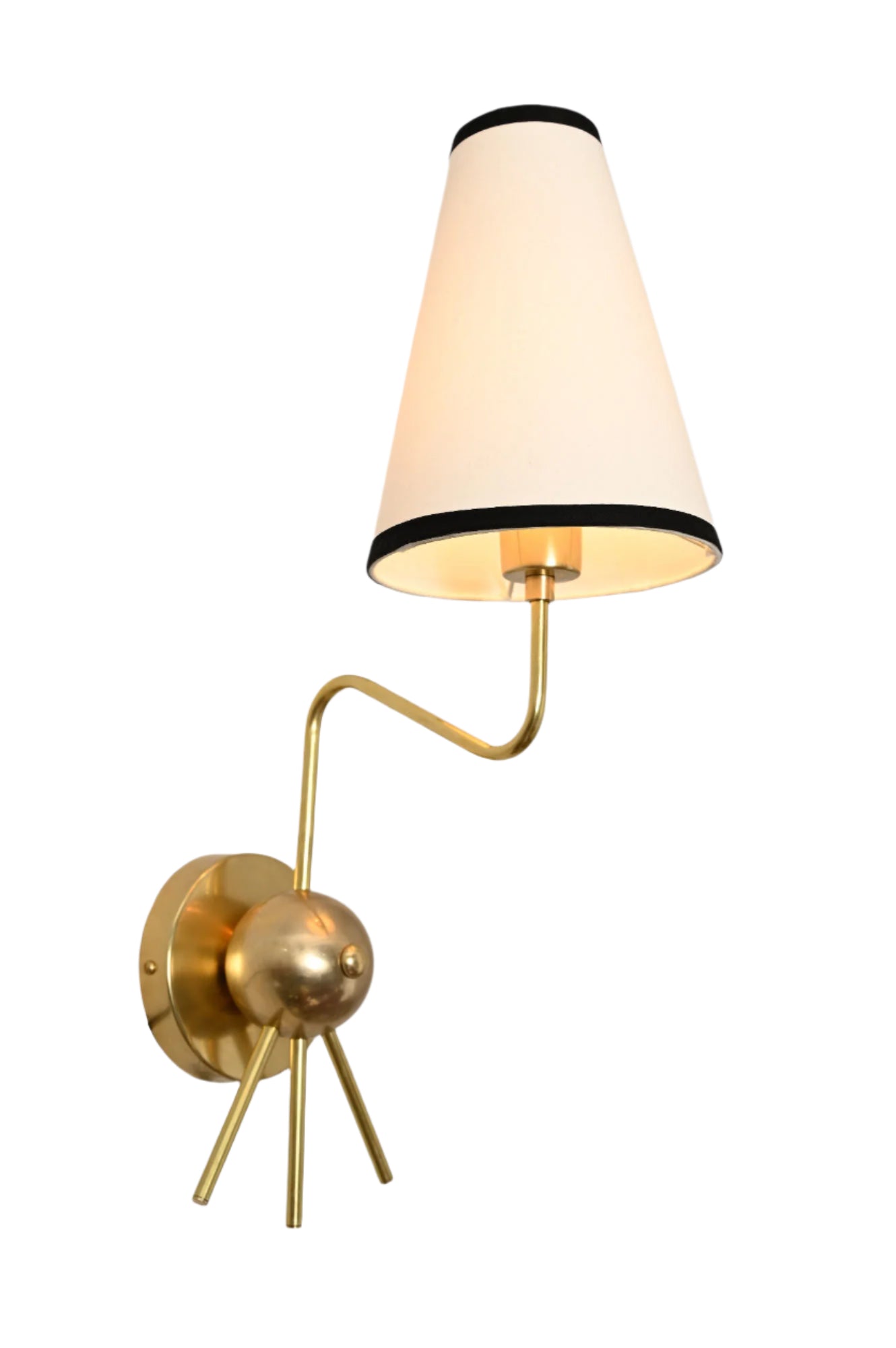 Handmade Brass Sputnik Wall Lamp: Linen shade, warm glow with black borders