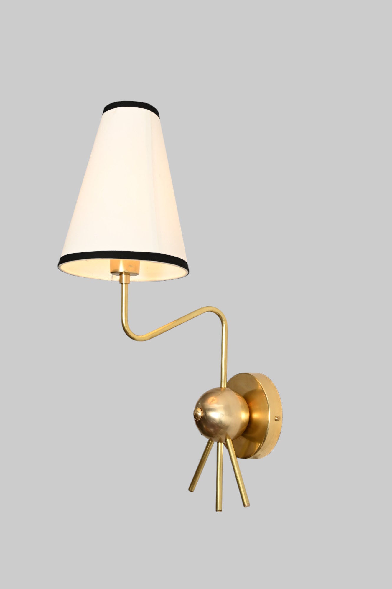 Handmade Brass Sputnik Wall Lamp: Linen shade, warm glow, modern vintage elegance