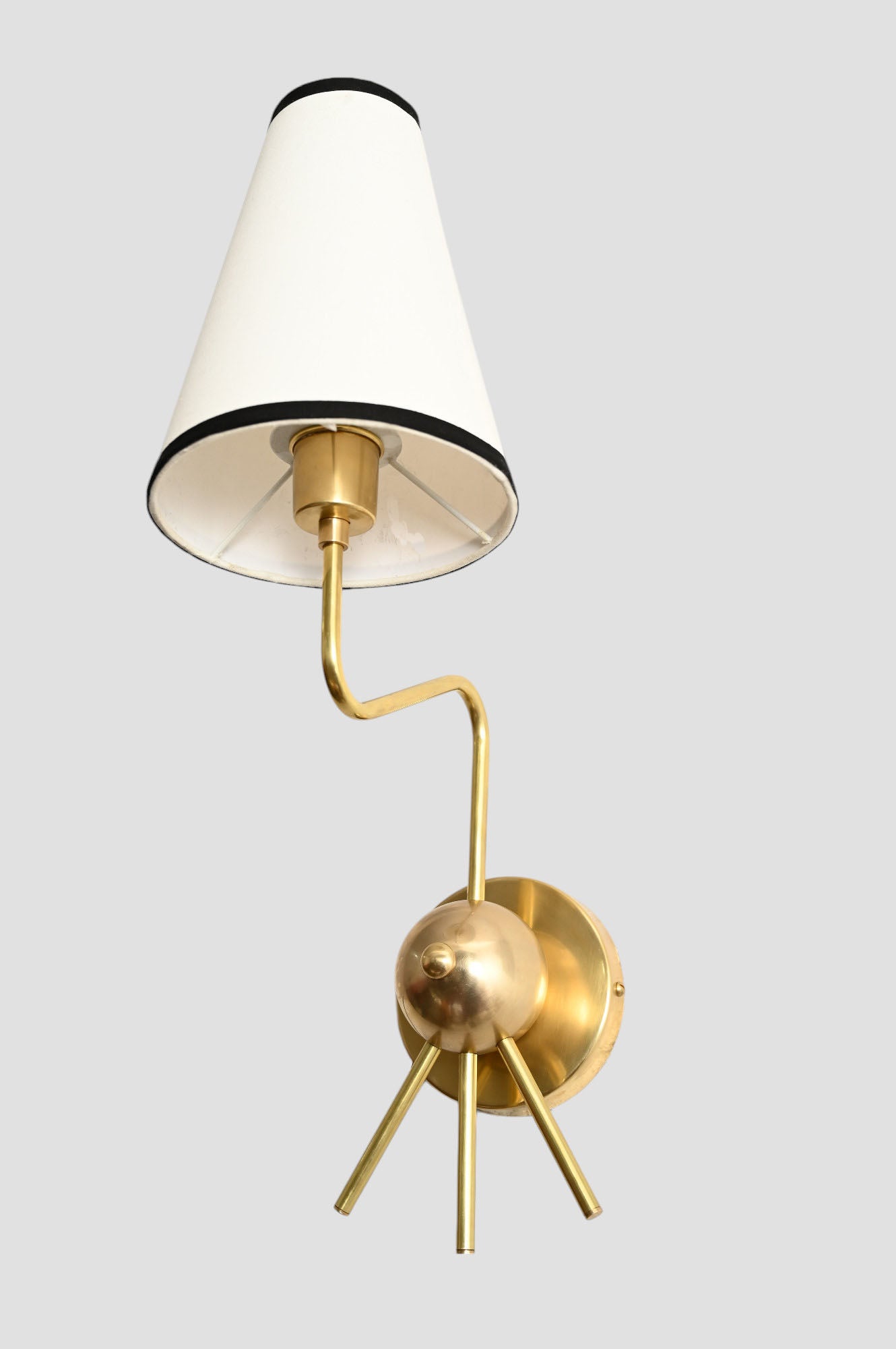 Handmade Brass Sputnik Wall Lamp: Linen shade, warm glow, modern vintage elegance