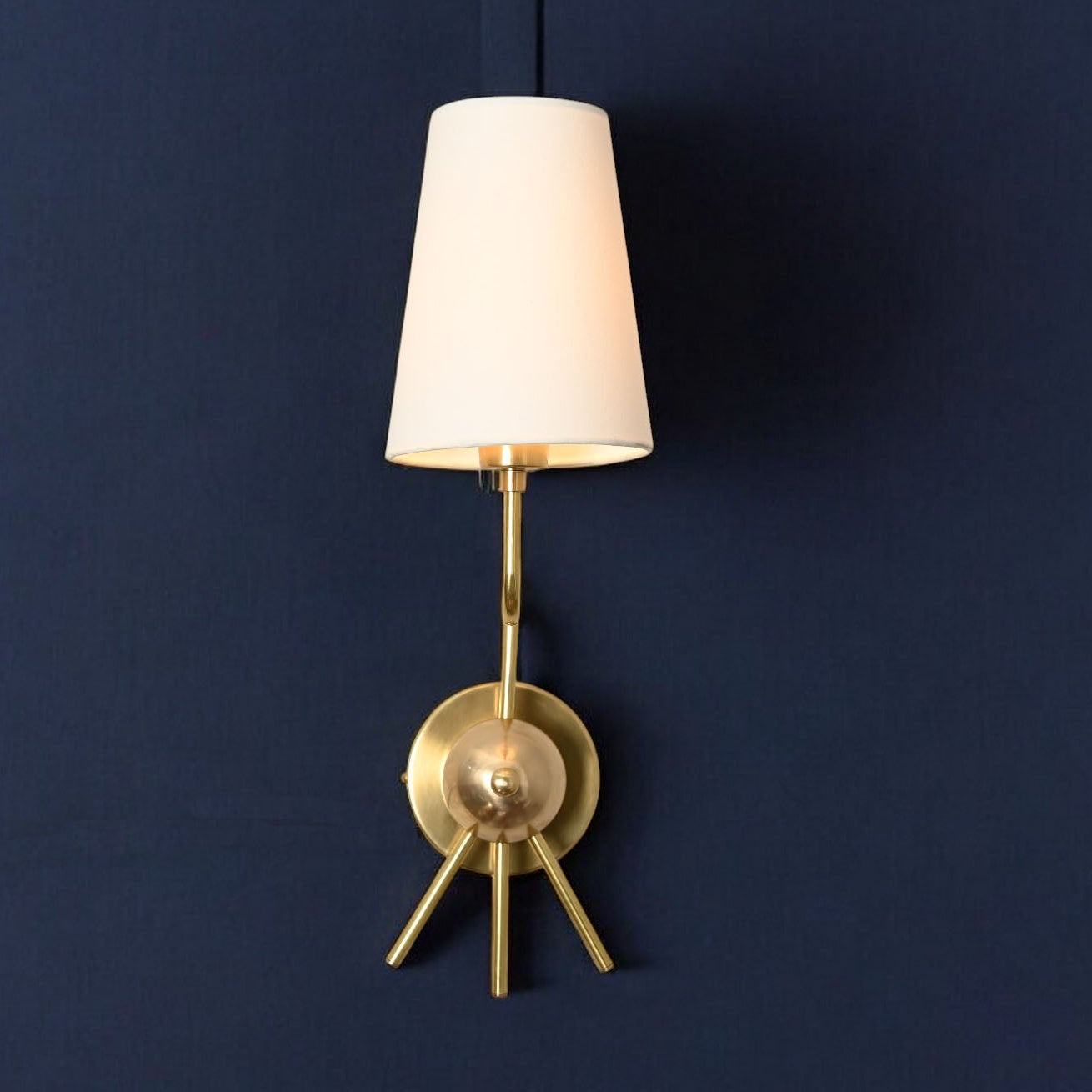 Handmade Brass Sputnik Wall Lamp: Linen shade, warm glow, timeless style