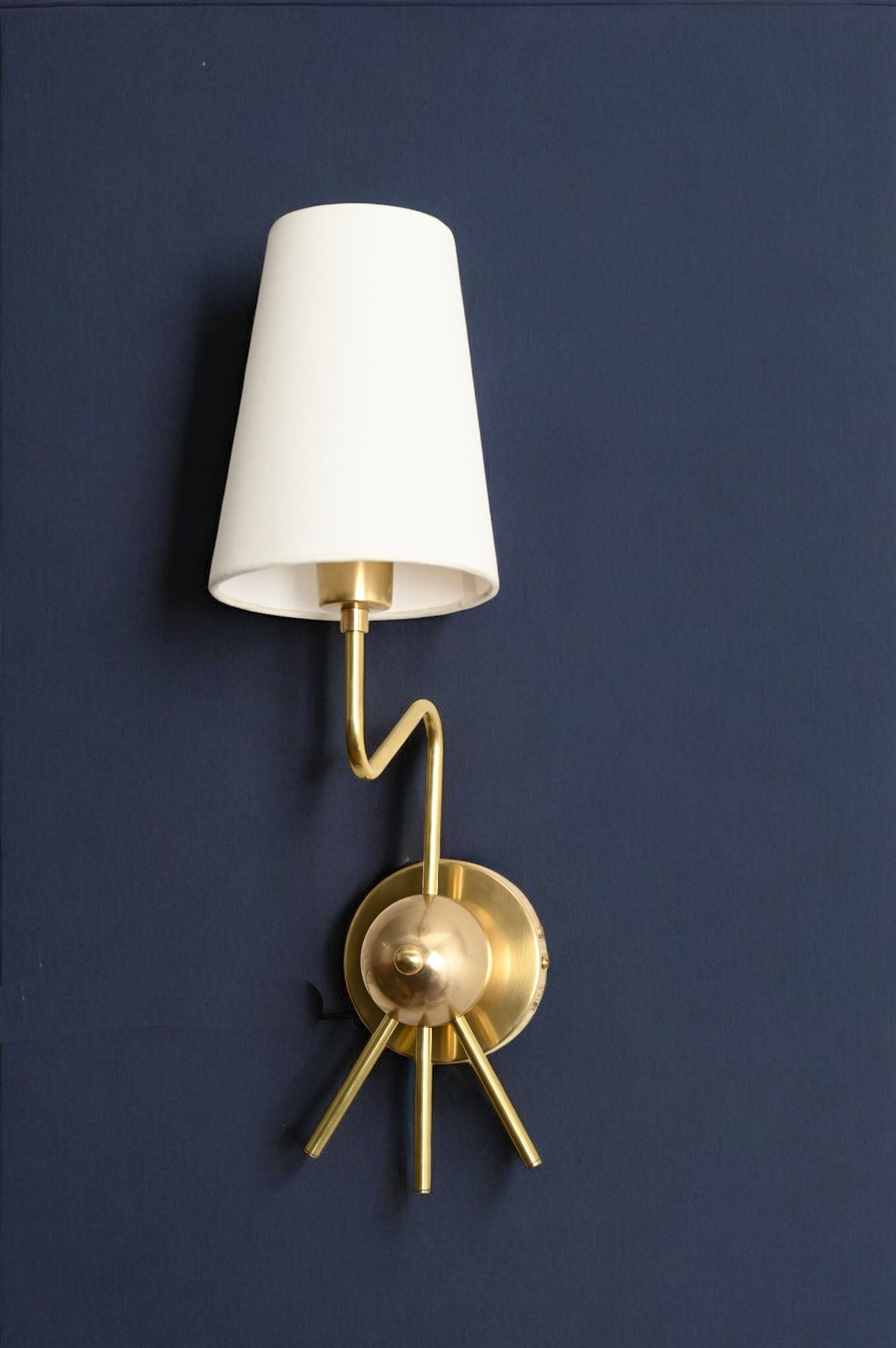 Handmade Brass Sputnik Wall Lamp: Linen shade, warm glow, elegant timeless style
